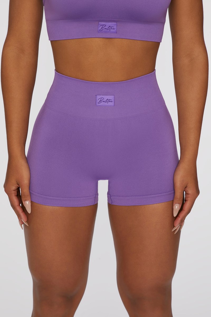 Bo+Tee Take Action Seamless High Waisted Mini Shorts Moradas | JAHM78640