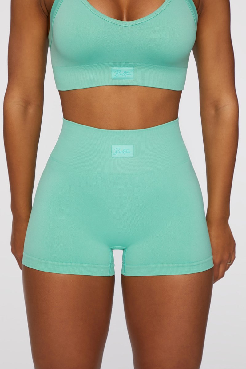 Bo+Tee Take Action Seamless High Waisted Mini Shorts Turquesa | UIKH63750