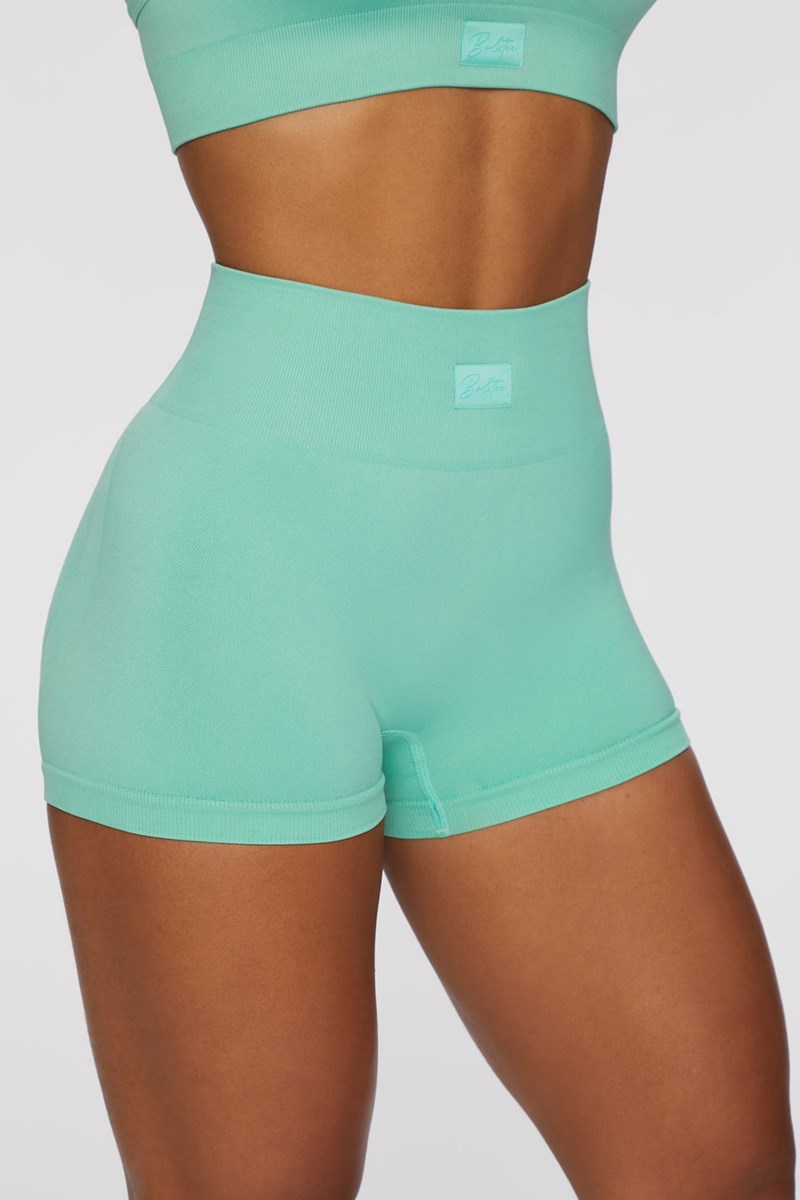 Bo+Tee Take Action Seamless High Waisted Mini Shorts Turquesa | UIKH63750