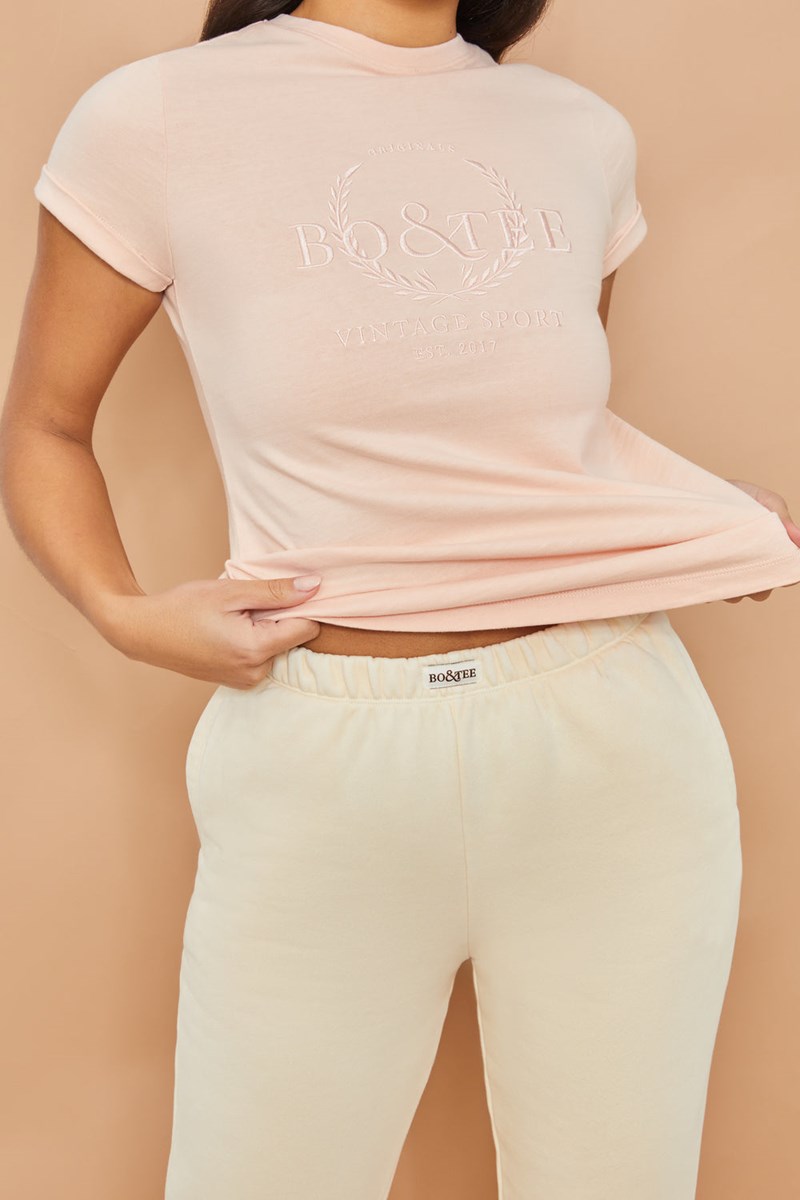 Bo+Tee Team Deporte Embroidered T-Shirt Blush | PUZI95827