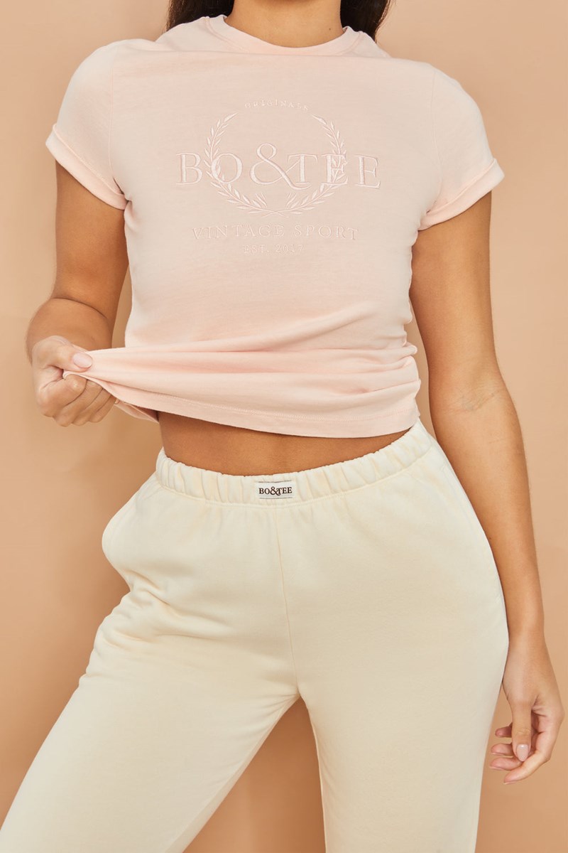 Bo+Tee Team Deporte Embroidered T-Shirt Blush | PUZI95827