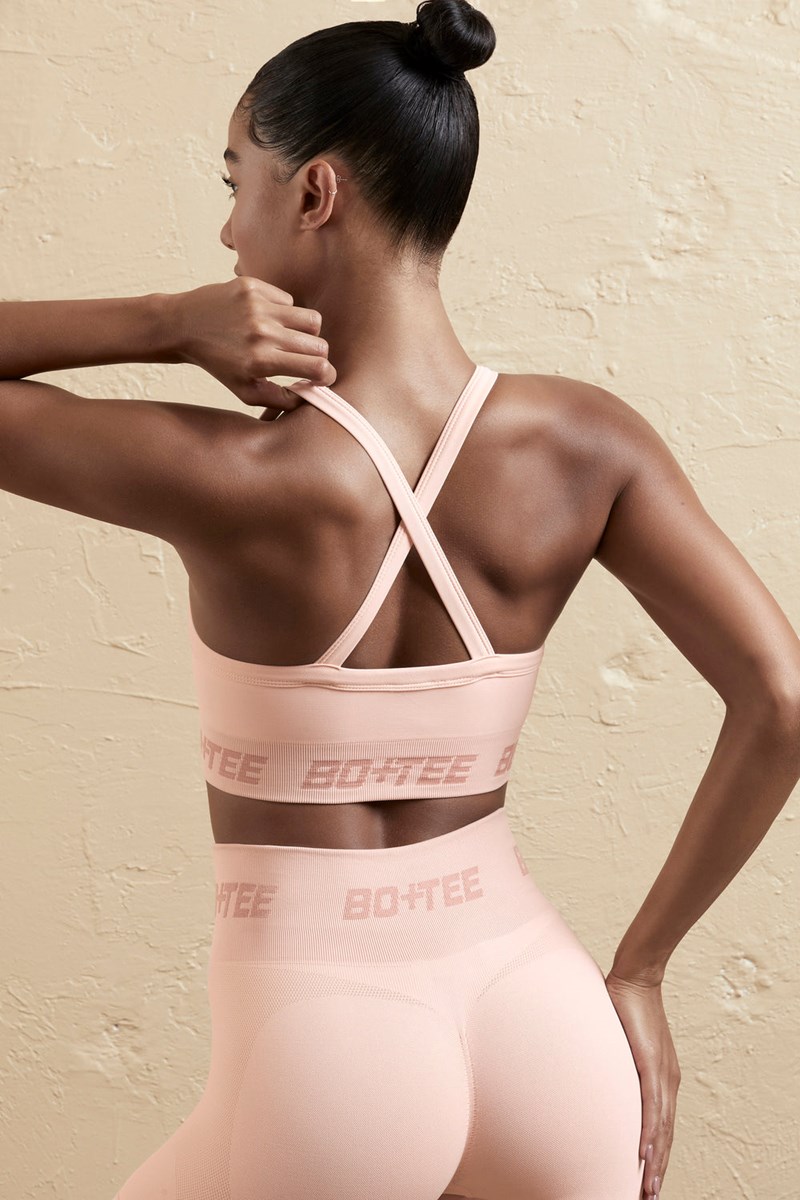 Bo+Tee Undefeated Cross Back Sports Bra Blush | UINK75486