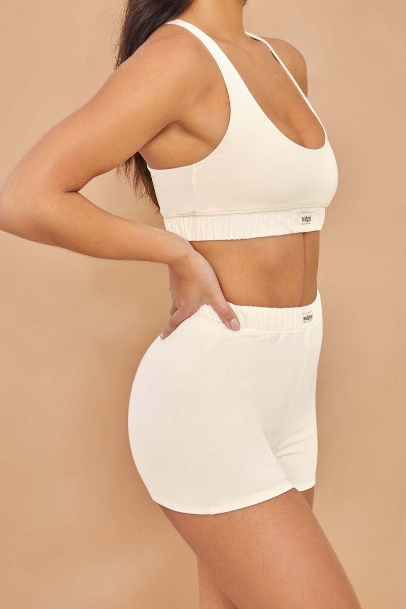 Bo+Tee Viento Down High Waisted Mini Shorts Creme | UATK94761