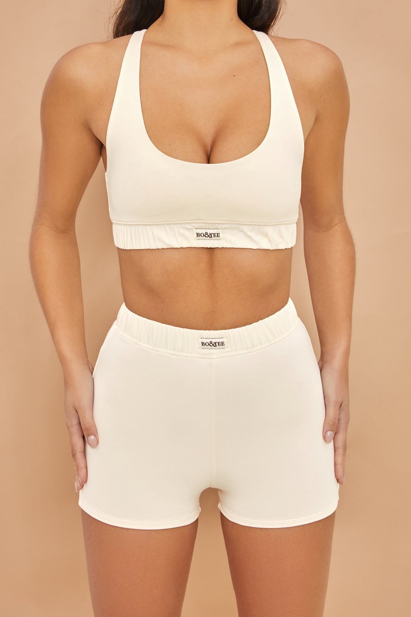 Bo+Tee Viento Down High Waisted Mini Shorts Creme | UATK94761